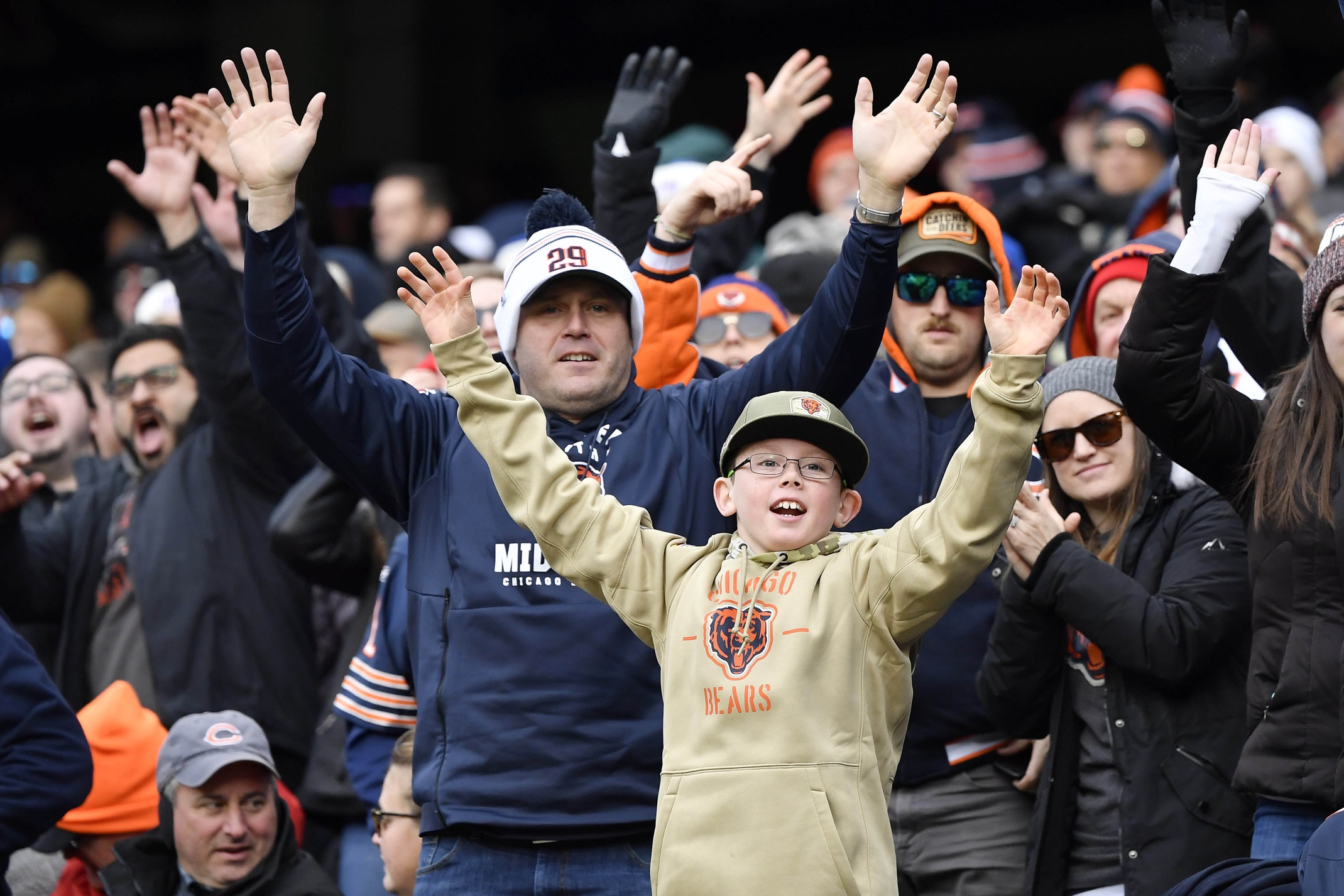 CHICAGO, IL - DECEMBER 24: A Chicago Bears fans looks on in action during a  game between