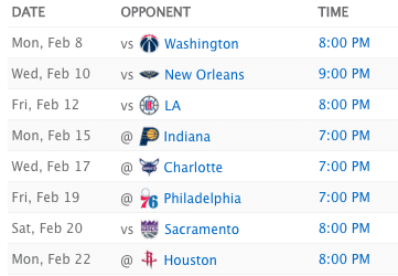 Chicago Bulls Upcoming Schedule