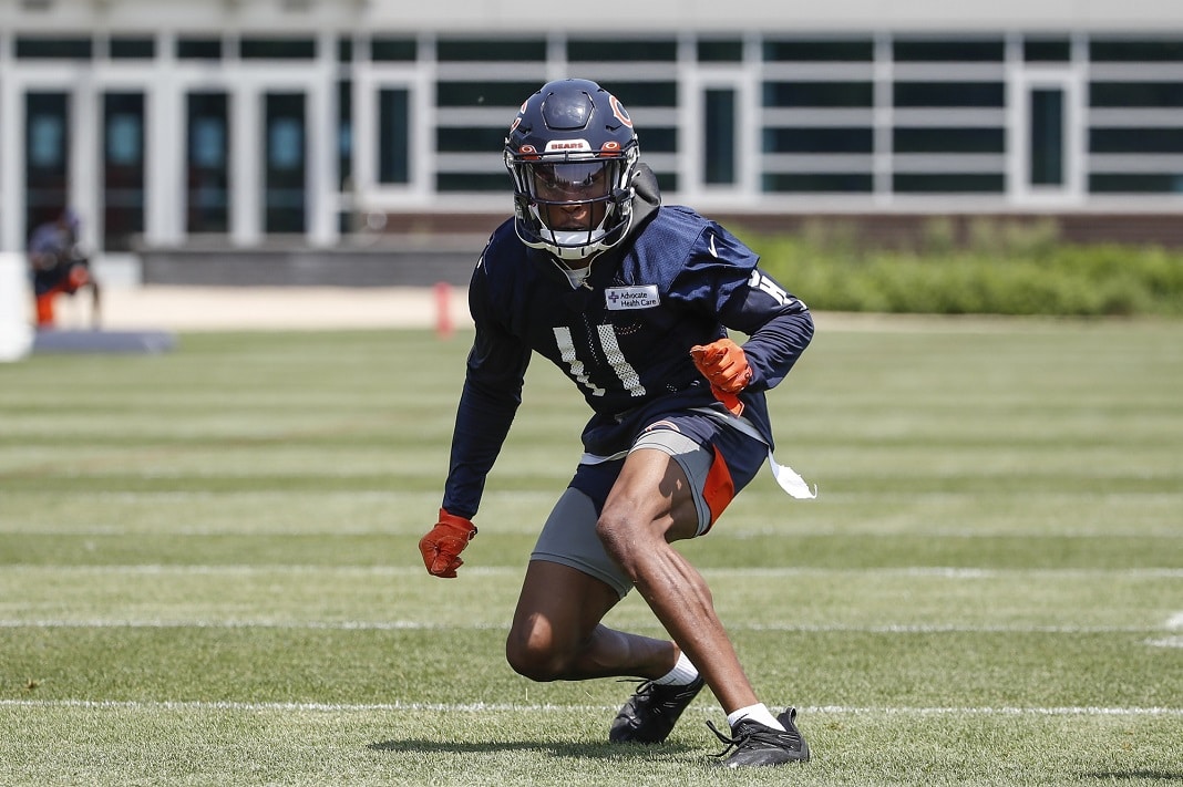 Chicago Bears wide receiver Darnell Mooney (11) runs a route during an NFL  preseason football game