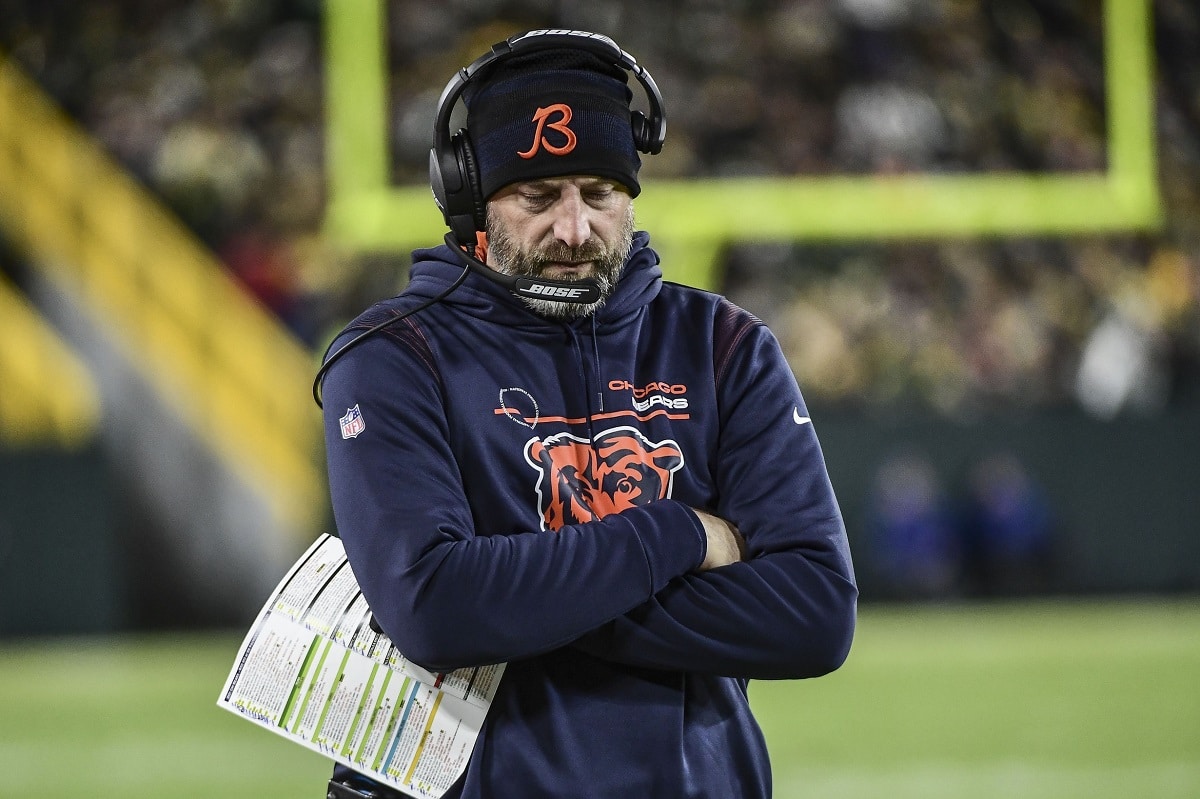 December 23, 2018: Chicago Bears' head coach Matt Nagy during the NFL  football game between the Chicago Bears and the San Francisco 49ers at  Levi's Stadium in Santa Clara, CA. The 49ers