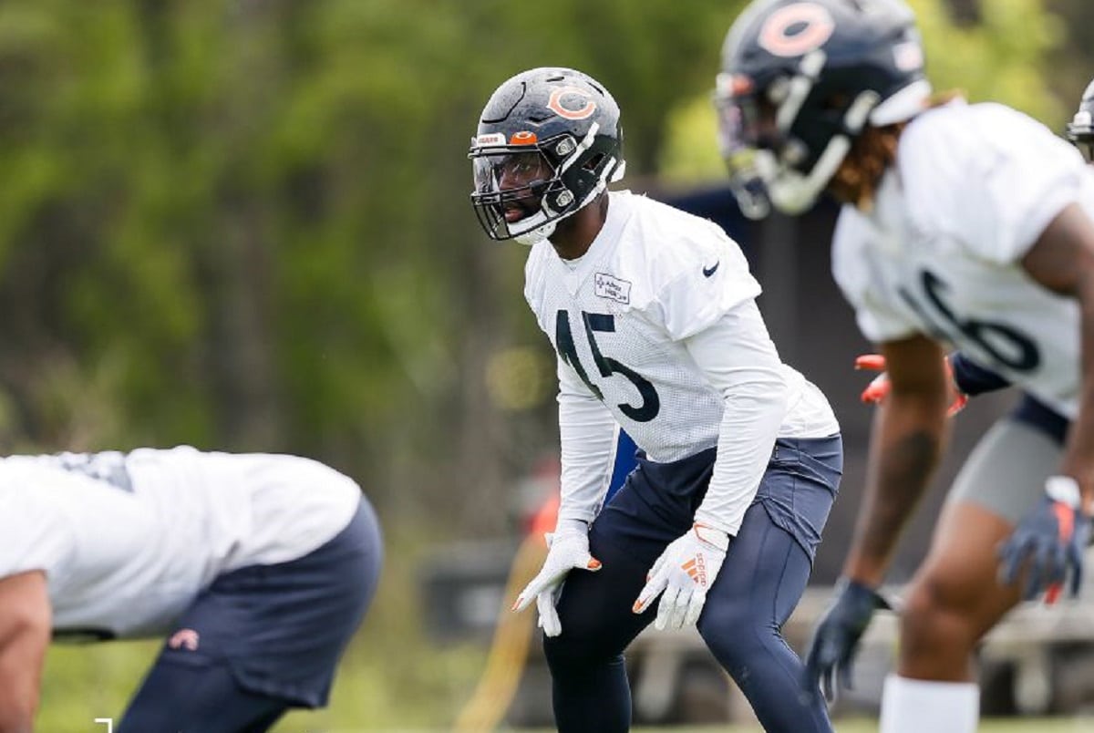 CHICAGO, IL - AUGUST 09: Chicago Bears safety A.J. Thomas (21) looks on  during the Chicago Bears training camp Family Fest Day on August 9, 2022 at  Soldier Field in Chicago, IL. (