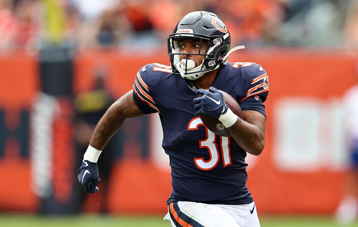 Chicago Bears wide receiver Alshon Jeffery (17) reacts lays in the end zone  after an offensive pass interference call was made on him in the third  quarter against the Green Bay Packers