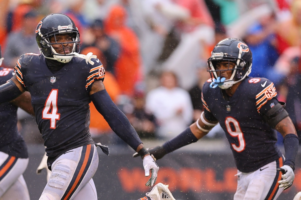 Chicago Bears safety Jaquan Brisker (9) and safety Eddie Jackson