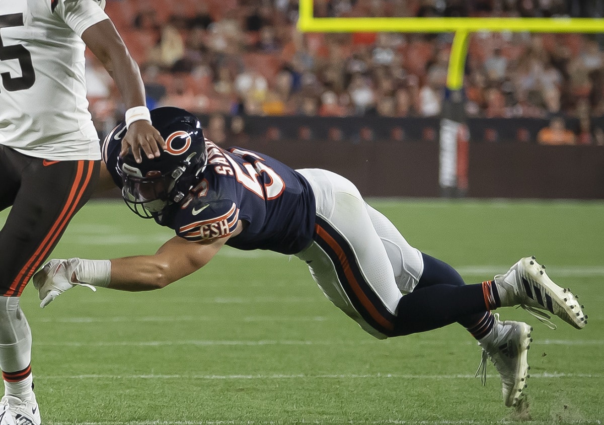 Chicago Bears linebacker Sterling Weatherford (50) walks off the